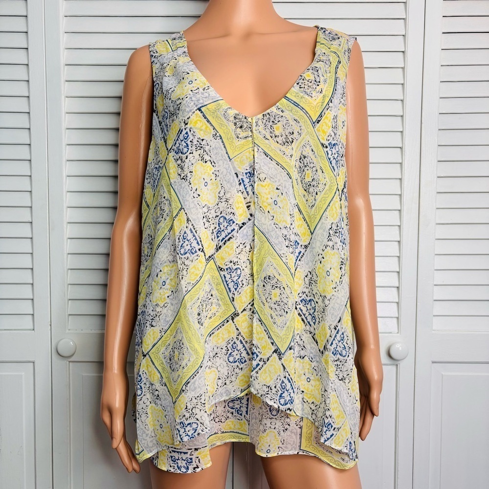 DAISY FUENTES Ink Combo Semi Sheer Blouse Size 1X